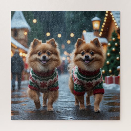 Pomeranian Dogs Christmas Snow Holiday  ジグソーパズル (縦)