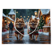 Pomeranian Dogs Christmas Snow Holiday ラージペーパーバッグ (正面)