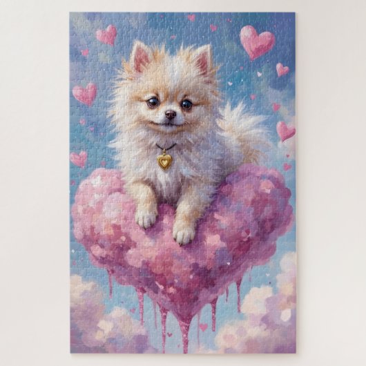 Pomeranian Floating on a Cloud Heart Valentine ジグソーパズル (縦)