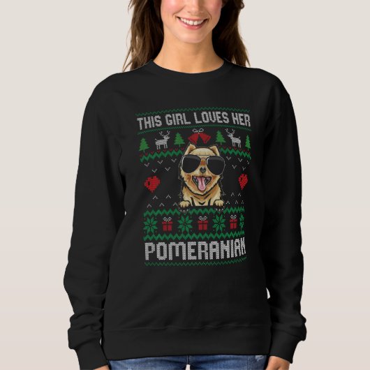 Pomeranian Girl Cool Ugly Christmas for Dog Mom Pr スウェットシャツ (正面)