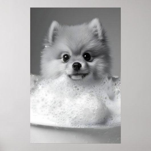 Pomeranian in Bubble Bath Print, Funny Dog ポスター (正面)