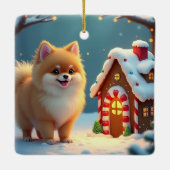 Pomeranian in Gingerbread Village Christmas セラミックオーナメント (裏面)