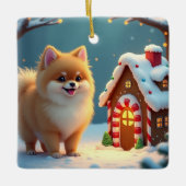 Pomeranian in Gingerbread Village Christmas セラミックオーナメント (正面)
