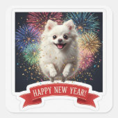 Pomeranian Jumping in Confetti Sticker スクエアシール (正面)