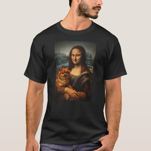 Pomeranian Mona Lisa Painting Art Dog Mom Dad Tシャツ (正面)