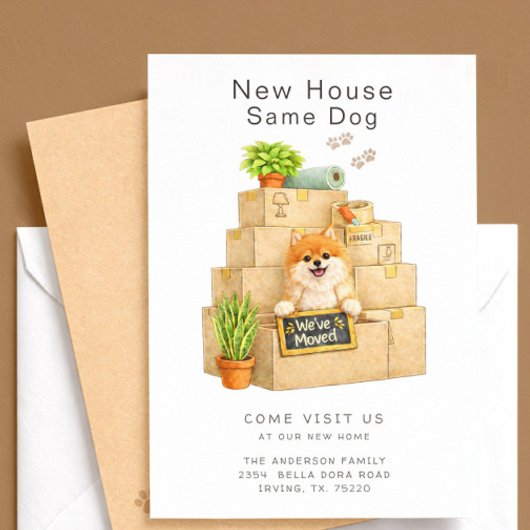 Pomeranian New House Moving Announcement 招待状