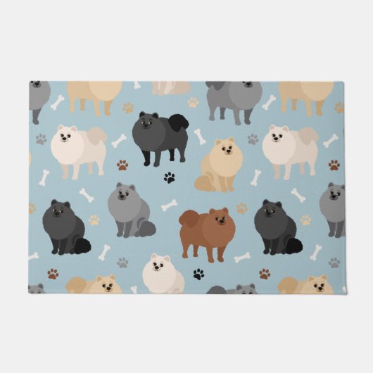 Pomeranian Paw-prints and Dog Bones ドアマット (正面)