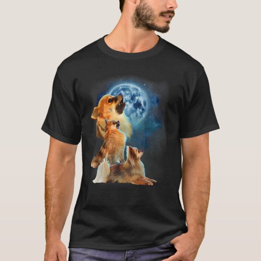 Pomeranian   Pomeranian Howling at the Moon Tシャツ (正面)