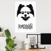 Pomeranian Pop Art Black & White Chic Aesthetic ポスター (ホームオフィス)