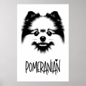 Pomeranian Pop Art Black & White Chic Aesthetic ポスター (正面)