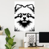 Pomeranian Pop Art White & Black Chic Aesthetic ポスター (ホームオフィス)