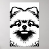 Pomeranian Pop Art White & Black Chic Aesthetic ポスター (正面)