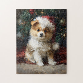 Pomeranian Puppy Christmas Painting ジグソーパズル