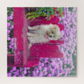 Pomeranian Puzzle Dogs Flowers Floral ジグソーパズル (横)