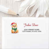 Pomeranian Santa Hat Christmas Return Address ラベル (インサイチュ)