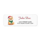Pomeranian Santa Hat Christmas Return Address ラベル (正面)
