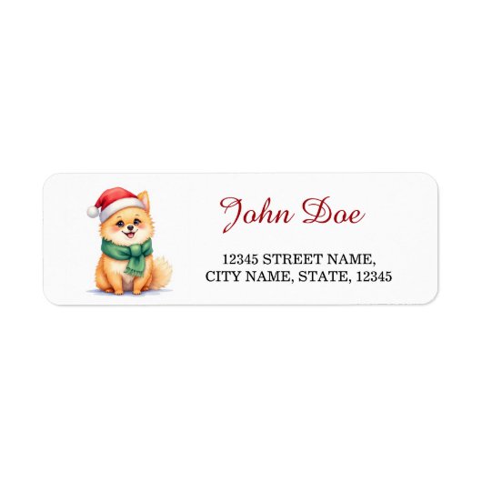 Pomeranian Santa Hat Christmas Return Address ラベル (正面)