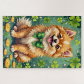 Pomeranian St Patrick’s Day Cute Lucky Dog ジグソーパズル (横)