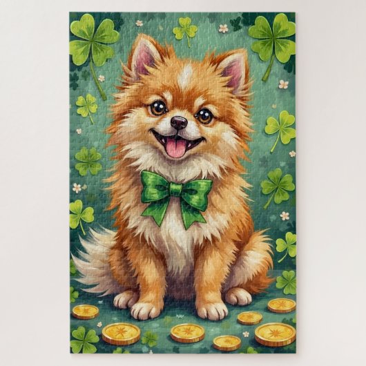 Pomeranian St Patrick’s Day Cute Lucky Dog ジグソーパズル (縦)