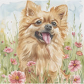 Pomeranian Sticker – Watercolor Design シール (正面)