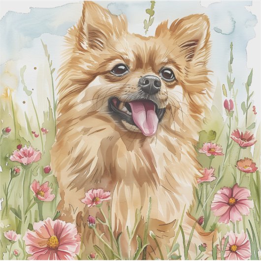 Pomeranian Sticker – Watercolor Design シール (正面)
