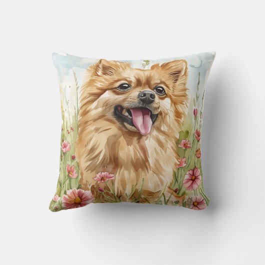 Pomeranian Throw Pillow – Watercolor クッション (裏面)
