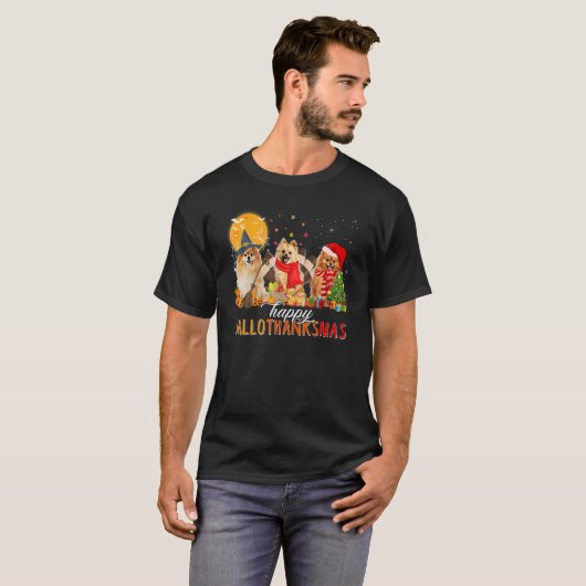 Pomeranian Wizard Hat Turkey Santa Hat Happy Hallo Tシャツ (正面フル)