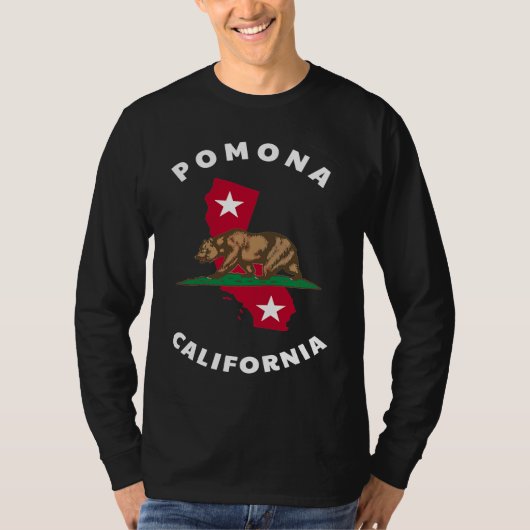 Pomona California CA Flag and Bear Badge Souvenir Tシャツ (正面)