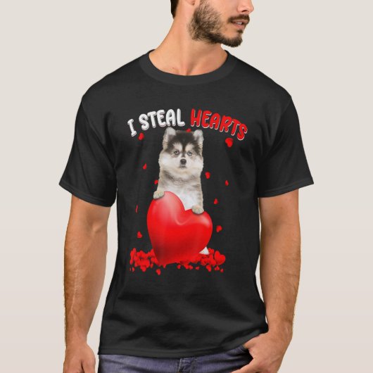 Pomsky Dog I Steal Hearts Cute Valentine Day Women Tシャツ (正面)