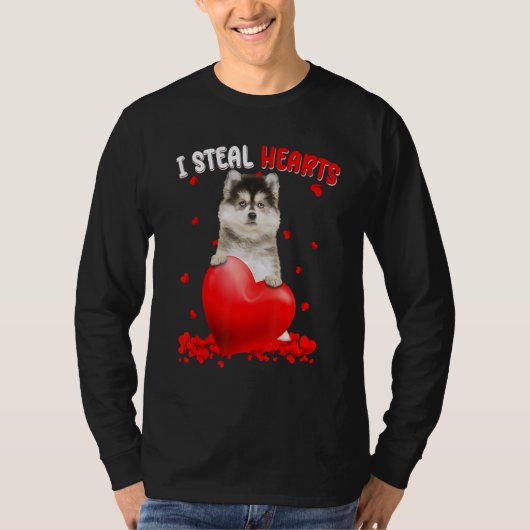 Pomsky Dog I Steal Hearts Cute Valentine Day Women Tシャツ (正面)