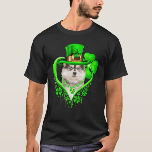 Pomsky Dog St Patricks Day Lover Irish Shamrock Tシャツ (正面)