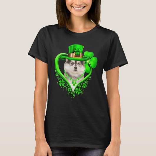 Pomsky Dog St Patricks Day Lover Irish Shamrock Tシャツ (正面)