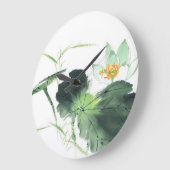 POND LOTUS PEACE lブ中国のラシ絵画の芸術 ラージ壁時計 (傾斜)