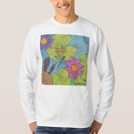 Pond Scene (白) - メンズ長袖シャツ Tシャツ (正面)