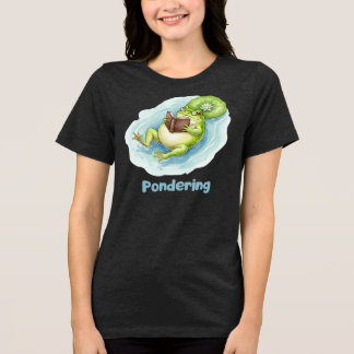 Pondering Frog Reading Book T-shirt トライブレンドＴシャツ