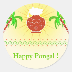 Pongalのポットおよびサトウキビ ラウンドシール