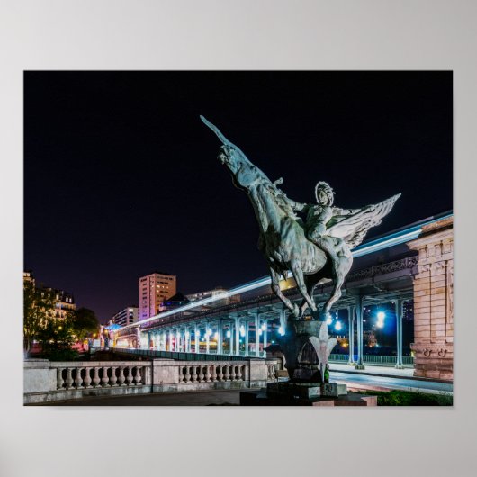 Pont de Bir-Hakeim at night – パリ，フランス ポスター (正面)
