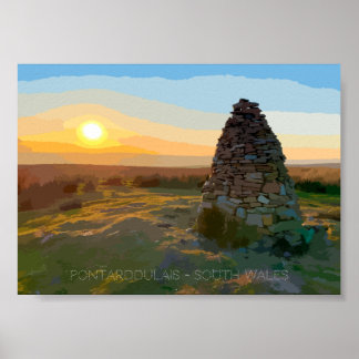 Pontarddulais Mountain view landscape vector art ポスター
