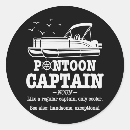 Pontoon Captain Definition Boat Life Funny Boating ラウンドシール (正面)
