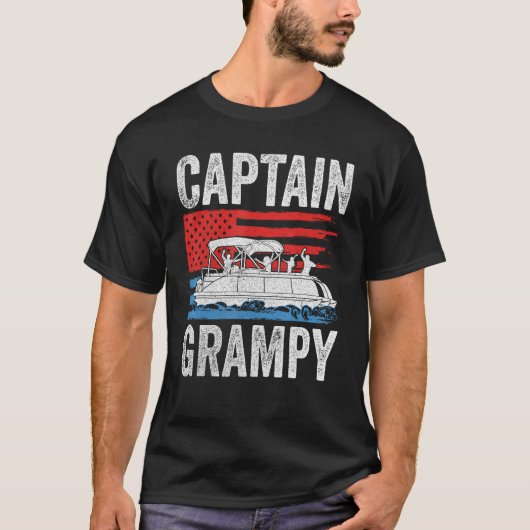 Pontoon Captain Grampy Us American Flag  Boat Owne Tシャツ (正面)