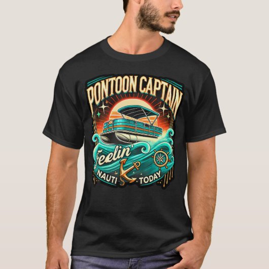 Pontoon Captain Men Pontoon Boat Captain Boating Tシャツ (正面)