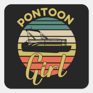 Pontoon Girl Captain Retro Vintage Boat スクエアシール