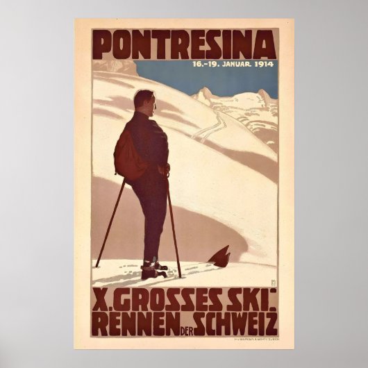 Pontresina Alps Graubünden Switzerland Vintage Ski ポスター (正面)