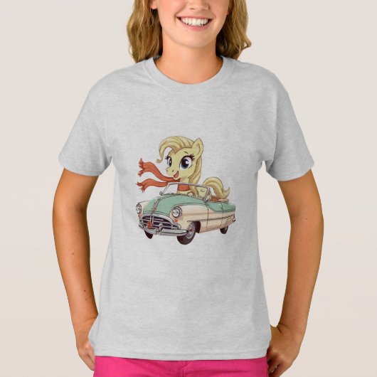 Pony Cruising in a Vintage Convertible Car Tシャツ (正面)