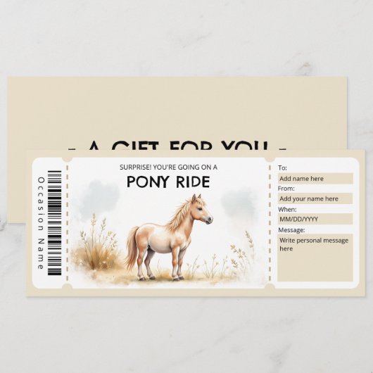 Pony Ride Gift Certificate 招待状 (正面/裏面)