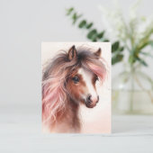 Pony With Pink Mane Watercolor ポストカード (スタンド正面)