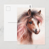 Pony With Pink Mane Watercolor ポストカード (正面/裏面)