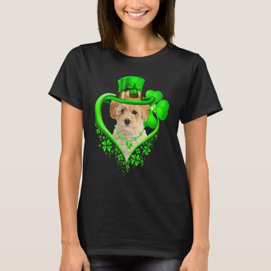Poochon Dog St Patricks Day Lover Irish Shamrock Tシャツ (正面)