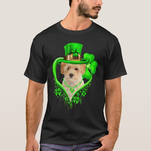 Poochon Dog St Patricks Day Lover Irish Shamrock Tシャツ (正面)