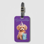 Poodle Birthday Hat Cake Purple Luggage Tag ラゲッジタグ (正面縦)